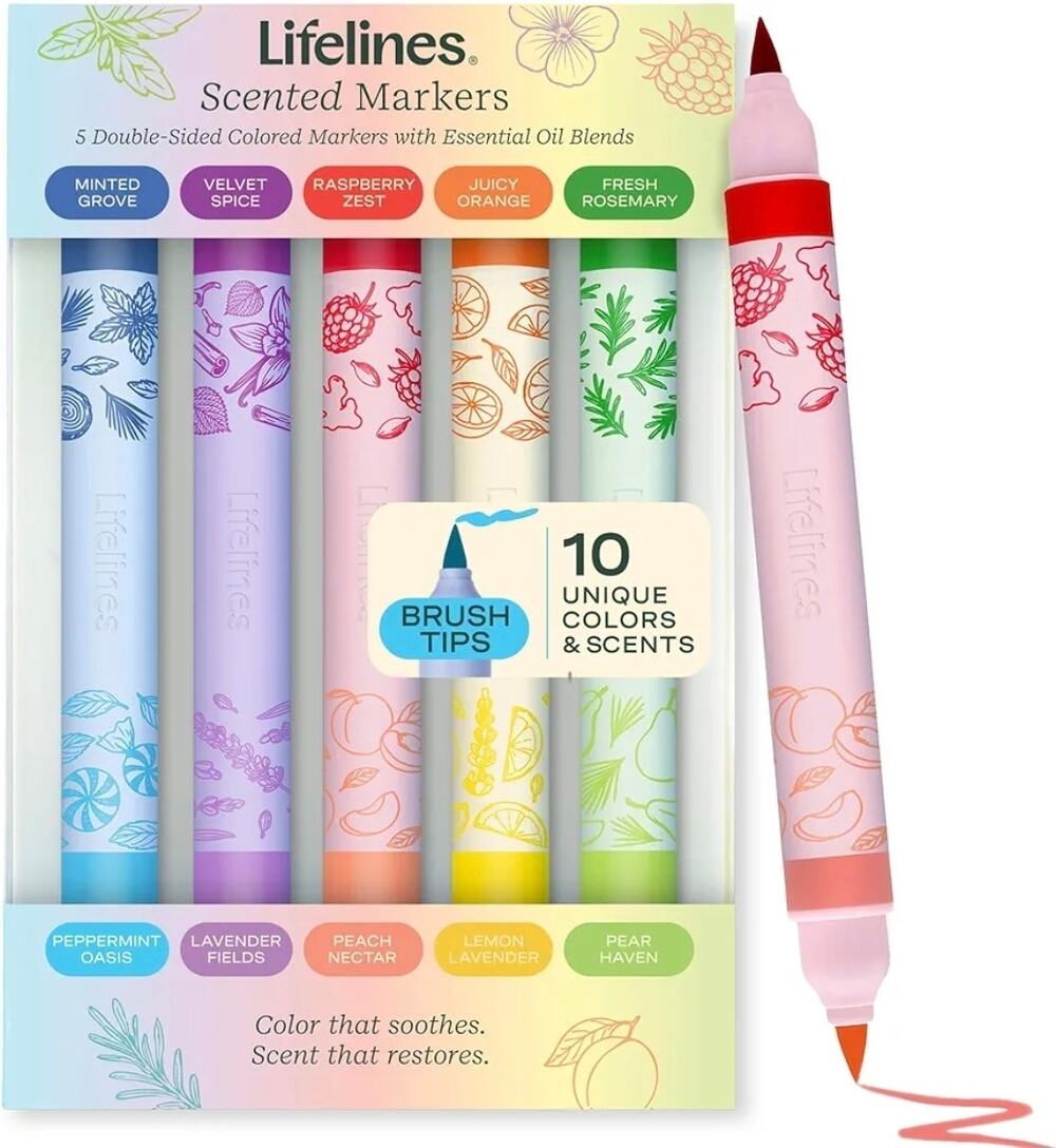 Lifelines 5 Scented Double-Sided Brush Tips Markers 10 Essential Oil Scents s13